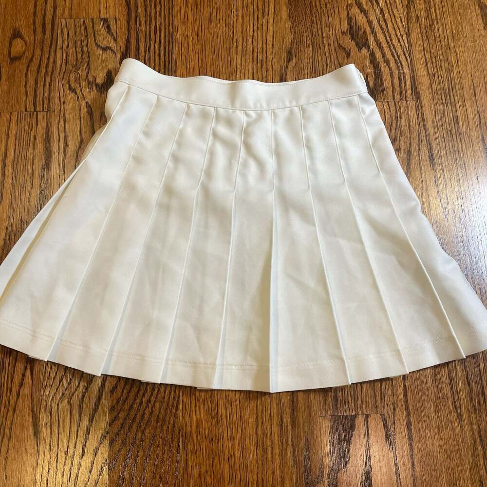 Los Angeles Apparel High-Waisted Pleated Tennis Skirt in White